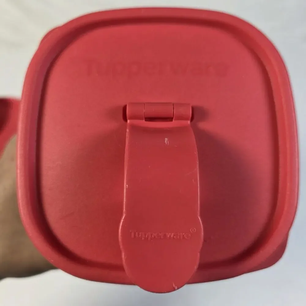 Tupperware Slim Line Pitchers 1 Qt Red Flip Top Spout Lids Set of 2